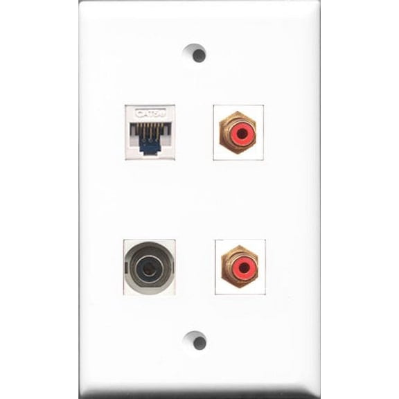 RiteAV - 2 Port RCA Red and 1 Port 3.5mm and 1 Port Cat5e Ethernet White Wall Plate