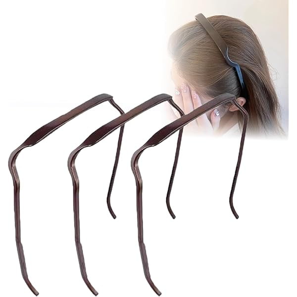 wonima11 Sunglasses Shape Invisible Hair Hoops-Square Hairband ,Curly Thick Headband ,Square Invisible Hairband for Women & Men (Brown and black(3*pc), large)