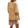 thumbnail image 4 of Pompotops Robe Mini Longueur Imprimée à Manches 3/4, Col en V, Ample, Mode Bohème pour Femmes, 4 of 9