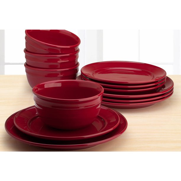 Mainstays Amelia Solid Color Dinnerware Set, 12 Piece