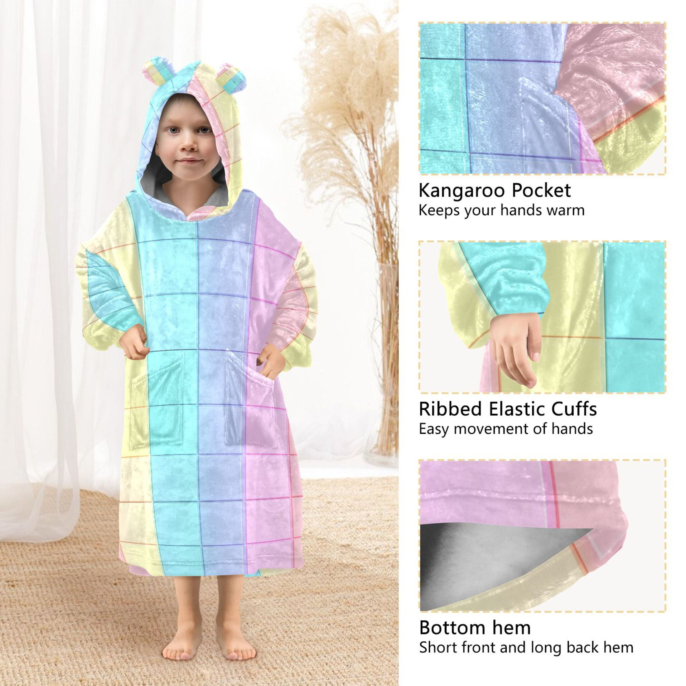 joogoo Wearable Blanket Hoodie for Checkered Plaid-a6 Flannel Sherpa Pocket 3-14 YR S