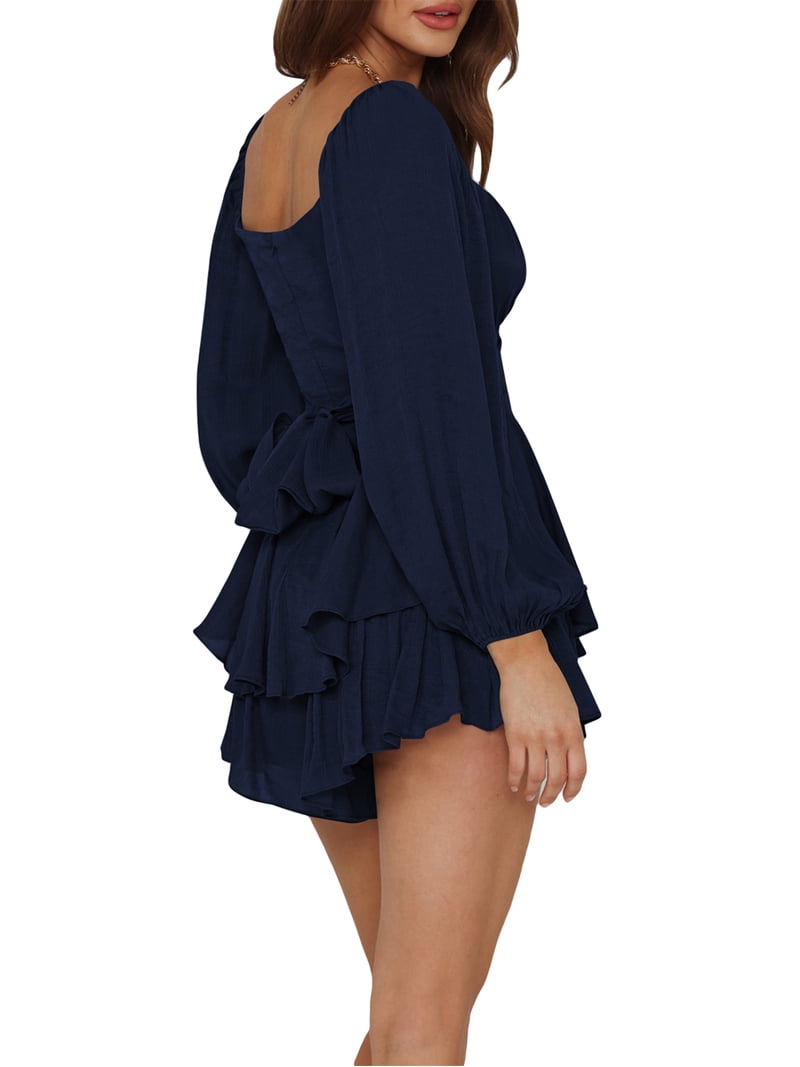 Women Ruffle Mini Dress Short Sleeve Drawstring Ruched Ribbed Bodycon Flare  Dress Dress Halter Tie Up Short Beach Sundress - Walmart.com