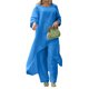 thumbnail image 1 of Top De Manga Larga + Pantalones Camisas de mujer + Pantalones de pierna ancha Casual Algodón Lino Dama Chándal 2 piezas Traje de ropa Ygjytge Azul M para Mujer, 1 of 9