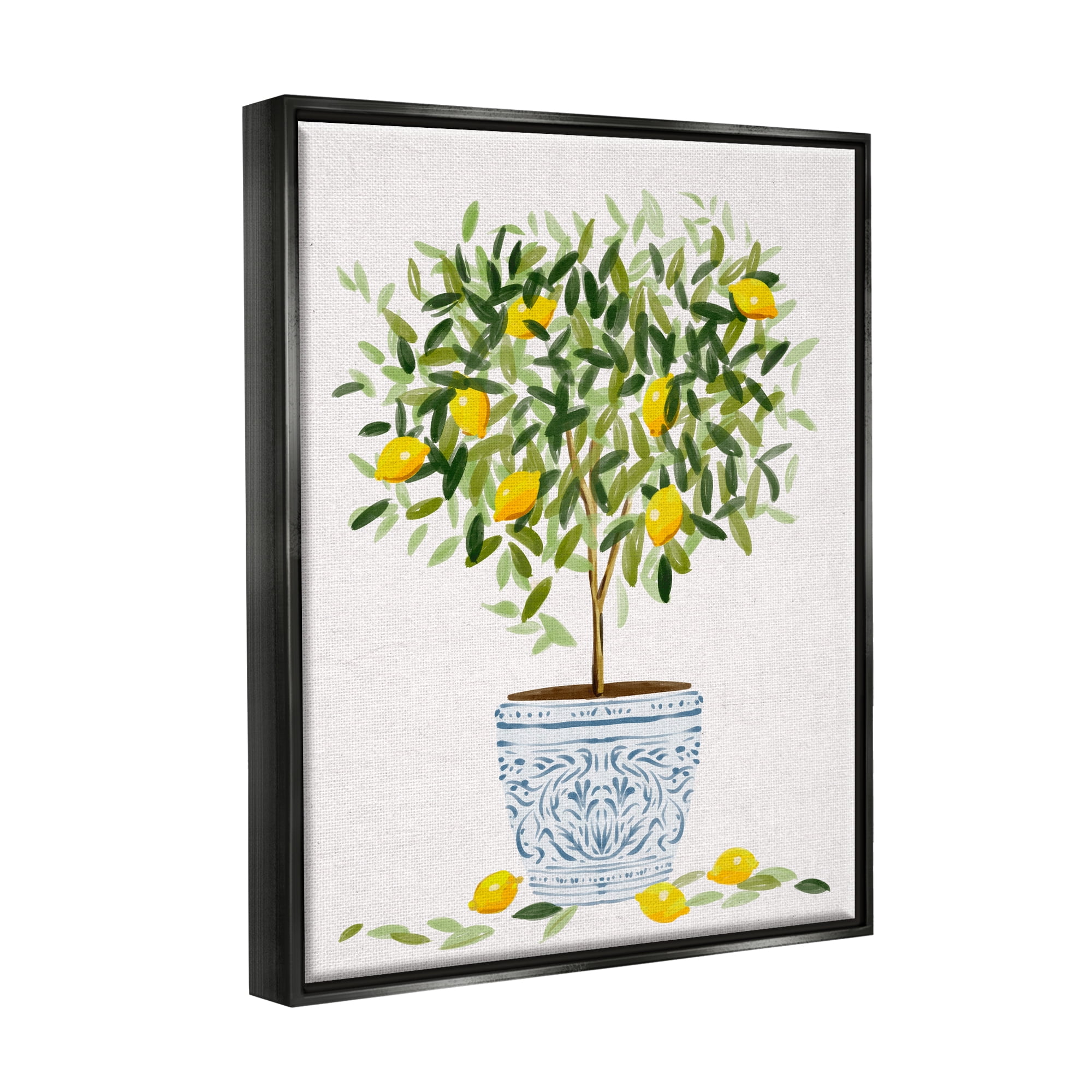 Stupell Industries Lemon Tree Detailed Planter Food & Beverage Painting Black Floater Framed Canvas Art Print Wall Art, 17 x 21
