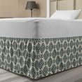 thumbnail image 1 of Oriental Bed Skirt, Timeless Ornate Pattern with Curved Stripes Abstract Middle Eastern Motifs, Elastic Bedskirt Dust Ruffle Wrap Around for Bedding Decor, 4 Sizes, Slate Blue Beige, by Ambesonne, 1 of 2