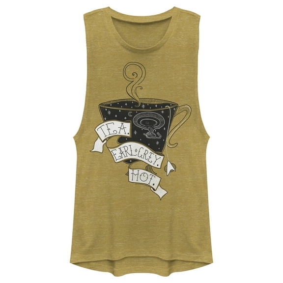 Junior's Star Trek: The Next Generation Captain Picard Cup Of Tea Earl Grey HOT Festival Muscle Graphic Tee Gold Heather Small