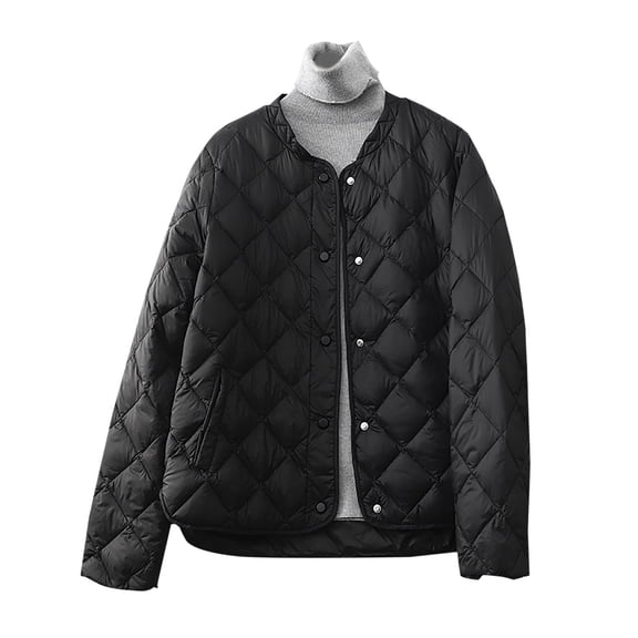 Wdfiry Jackets for Women Lightweight Quilted Jacket Button Crew Collar Warm Winter Coat Womens Tops Fall Tops for Women