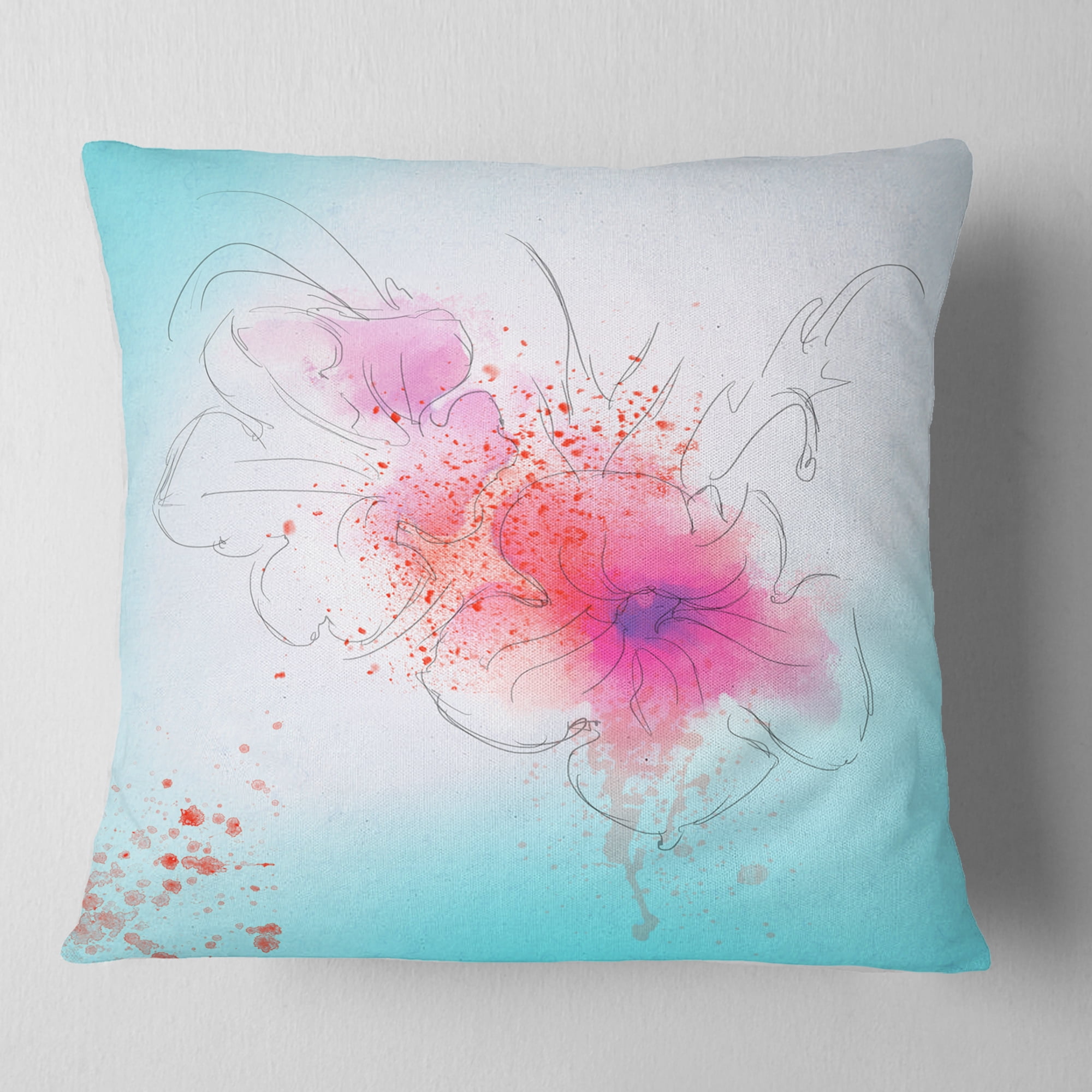 Designart Pink Flowers Illustration Watercolor - Floral Throw Pillow - 18x18