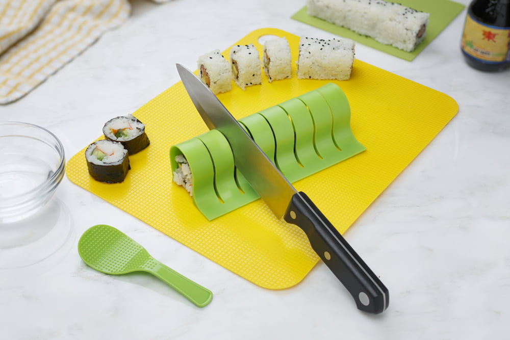 Kit de fabrication de sushis – Rouleau à sushi en silicone avec pagaie de  riz, coupe-rouleau et livre de recettes, kit complet de sushi à faire