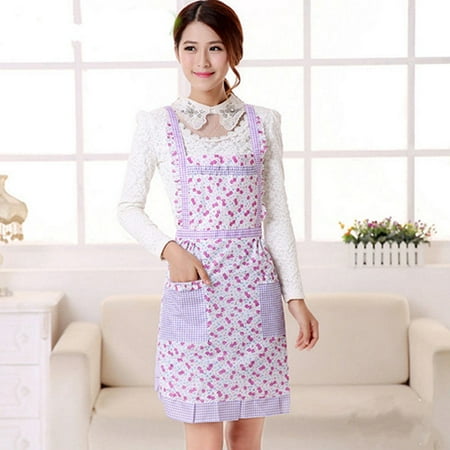 

XingHD Women s Waterproof Floral Dotted Plaid Kitchen Cooking Bib Apron with Pocket