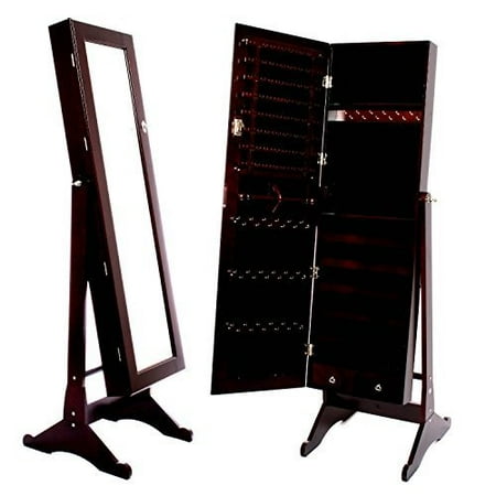 Ashleys Garden Armoire - Espresso / Dark Brown Mirrored Jewelry Cabinet Armoire Stand, Mirror, Necklaces, Bracelets, Rings