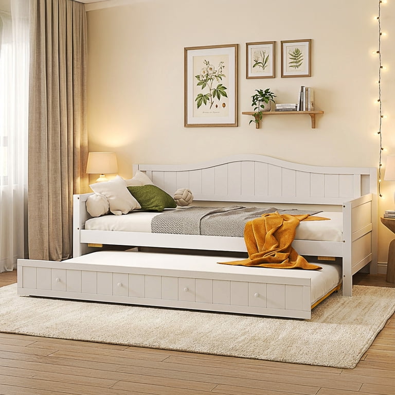 edx Twin Daybed with Trundle, Solid Wood Day Bed with Slats