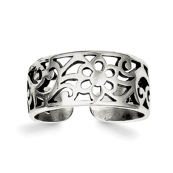 Primal Silver Sterling Silver Antiqued Floral Toe Ring