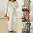 thumbnail image 2 of comerut Fall Winter Nightgown Thick Coral Fleece Loose Pockets Warm Solid Color Round Neck Twisted Texture Long Sleeve Full Length Thermal Homewear Lady Nightdress, 2 of 7