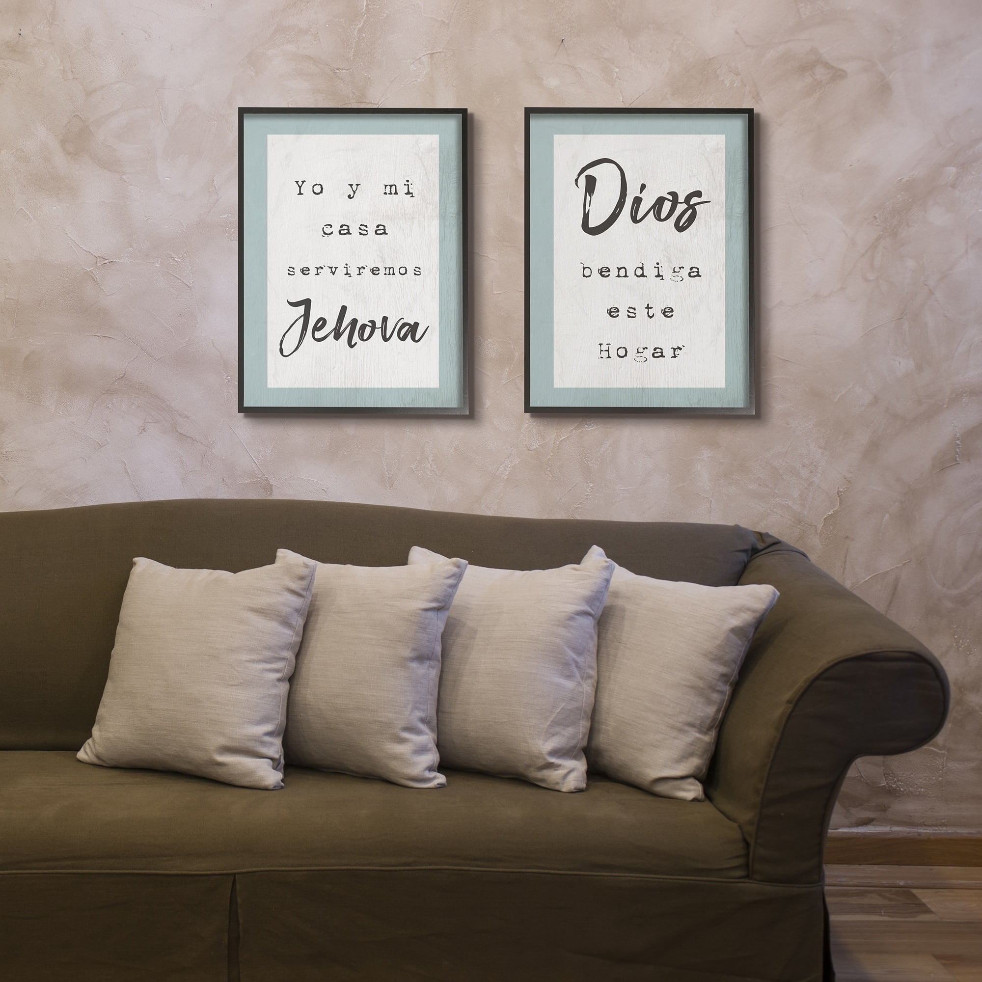 The Stupell Home Decor Collection Blue and White Dios Bendiga Este Hogar Spanish Typography Oversized Framed Giclee Texturized Art, 16 x 1.5 x 20