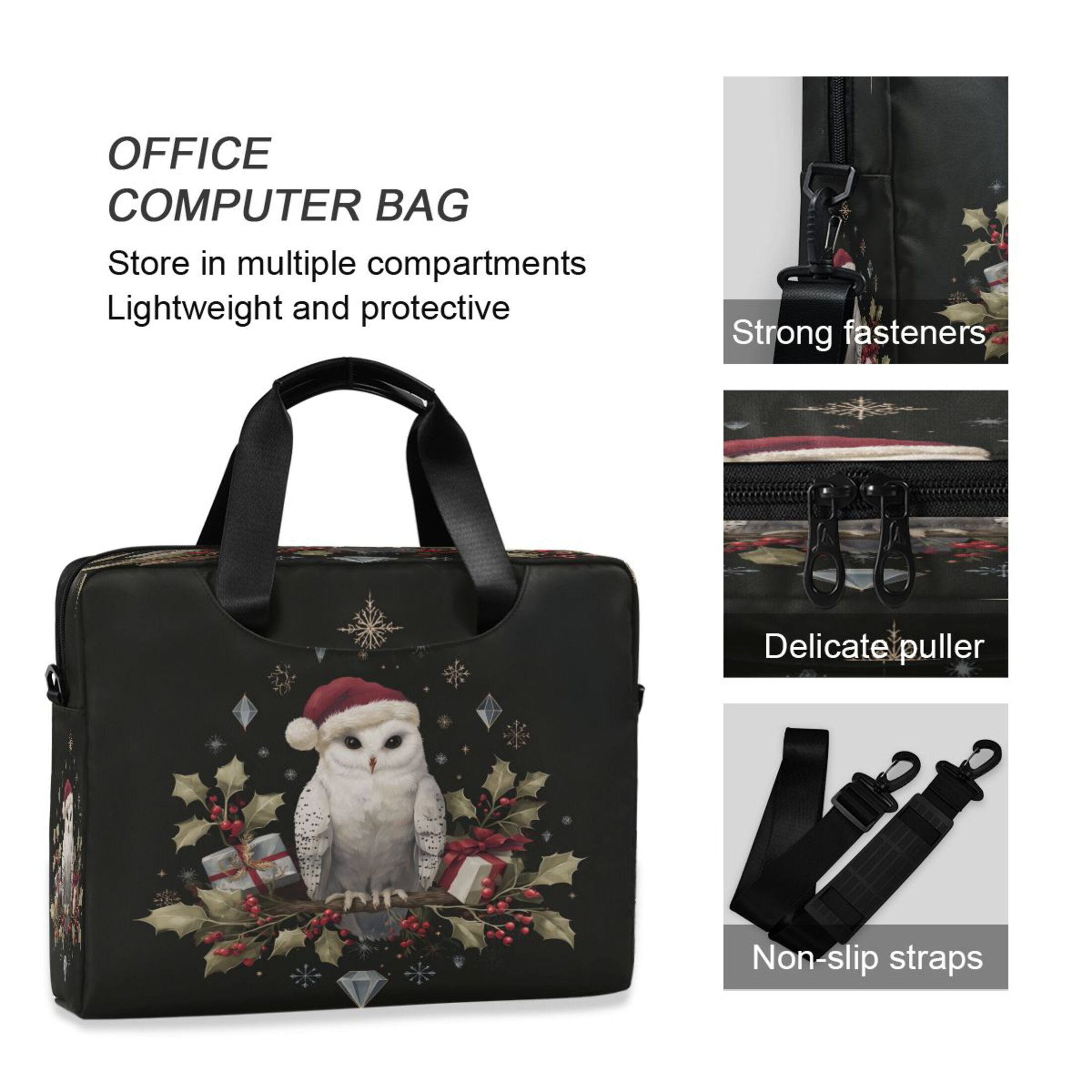 Laptop Bag Laptop Briefcase 15.7 x 3 x 11.8 Inches Laptop Bag Briefcases Laptop Storage Travel Laptop Bag Work Laptop Bag Magical Christmas Black Owl