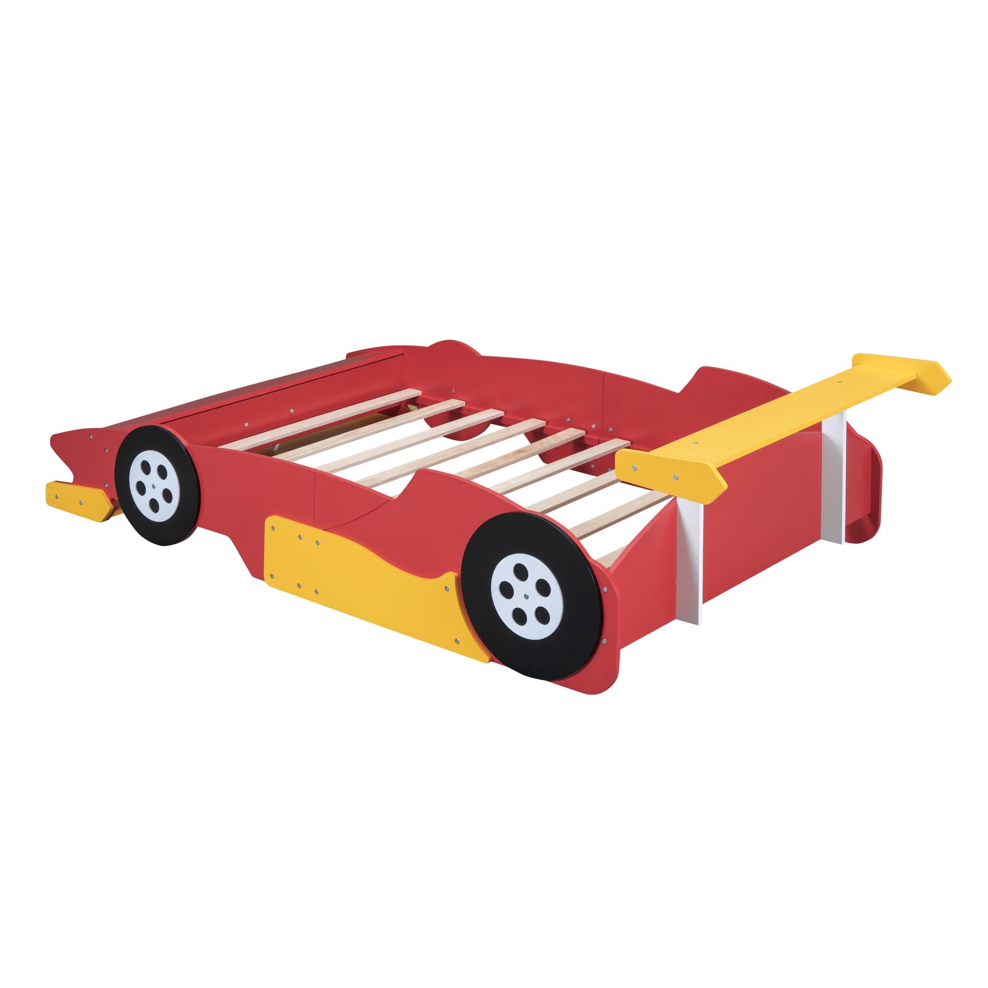 Full Size Race Car-Shaped Platform Bed with Wheels,Red(OLD SKU: LP002420AAJ)