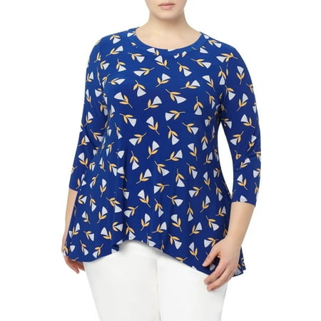 Anne Klein MAGRITTE BLUE COMBO Plus Size Luxe Lily Shark Bite Hem Top, US 1X