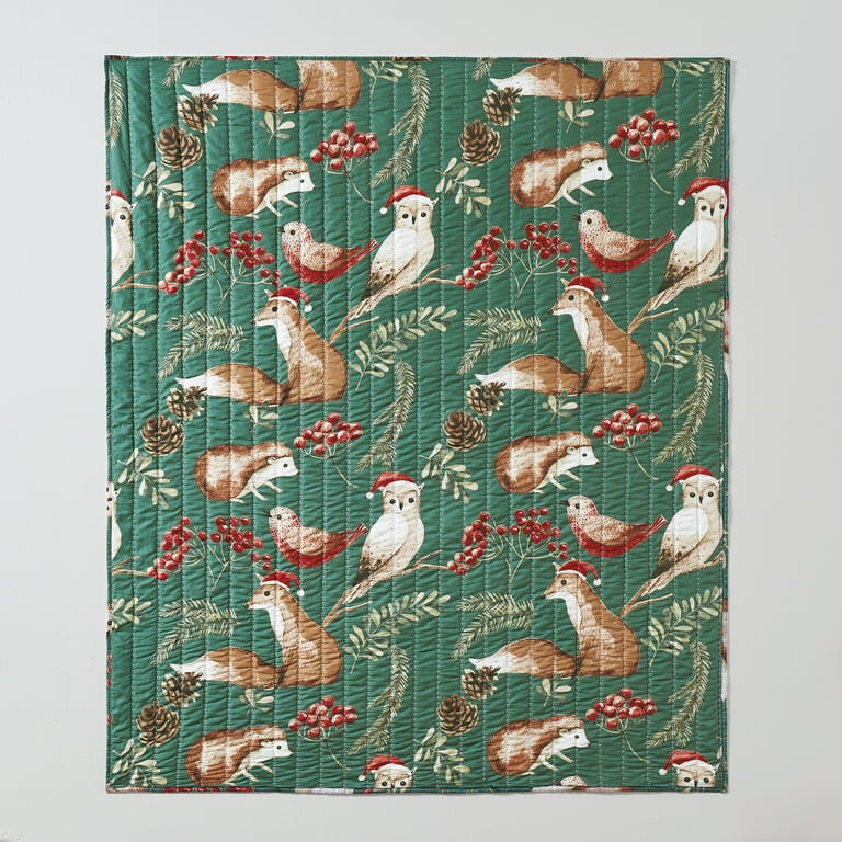 Barefoot Bungalow Willow Forest Friends Reversible Cotton Filled Throw Blanket Holiday 50 x 60 inches