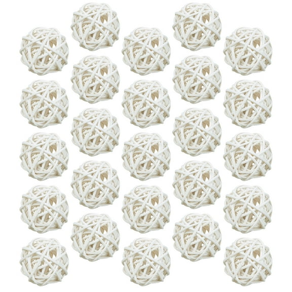 DINHEAROM Rattan Balls for Decorating White Wood 25pcs