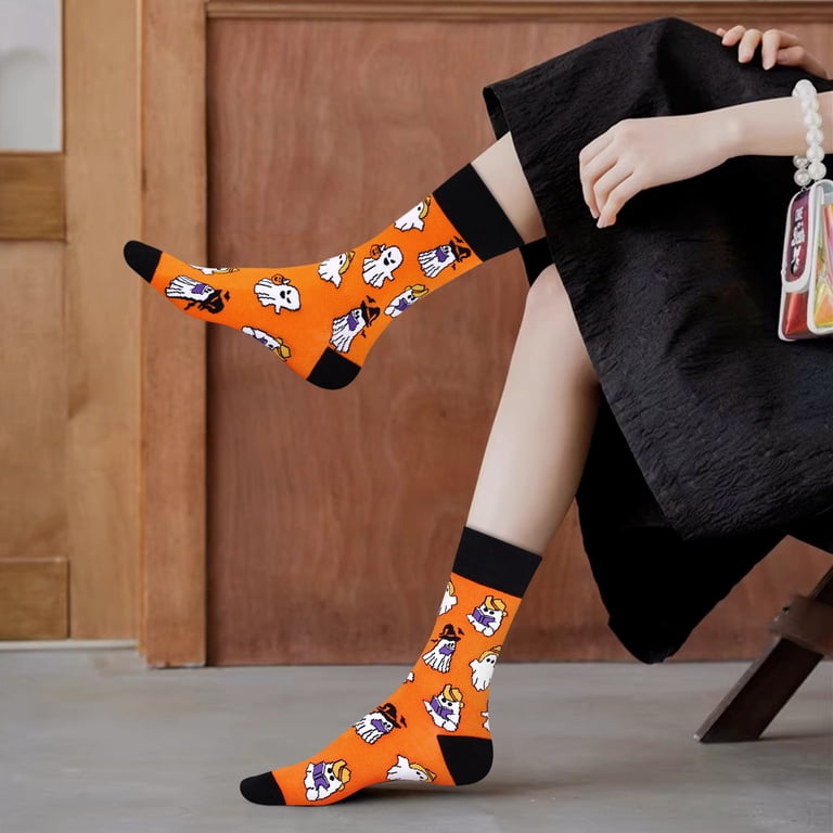 Cantustime Funny Halloween Socks for Women & Teen Girls - Ghost Spooky Fun Cute Womens Novelty Crazy Funky Dress Crew Socks