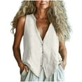 thumbnail image 2 of Karight Women's Linen Tank Tops Button Down V Neck Solid Dressy Blouse Sleevesless Casual Loose Fit Tunic Tops Summer T Shirts, 2 of 6