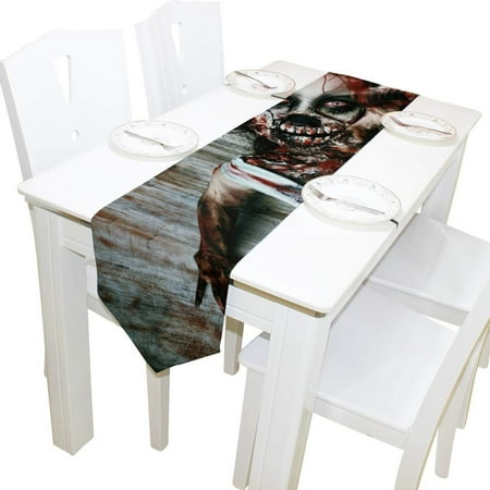 

SKYSONIC Rectangle Halloween Bloody Zombie Girl Printed Table Runner 13x90in for Wedding Birthday Holiday