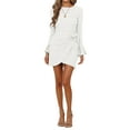 thumbnail image 2 of Seyurigaoka Women Spring Autumn Casual Mini Dress Round Neck Flare Long Sleeve Tunic Dress Fashion Solid Color Wild Side Tie Knot Dress, 2 of 9