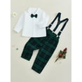 thumbnail image 2 of JYYYBF Little Boy Gentleman Outfit, Long Sleeve Button Down Shirt with Bowtie Plaid Suspender Pants 2 Piece Set, 2 of 7