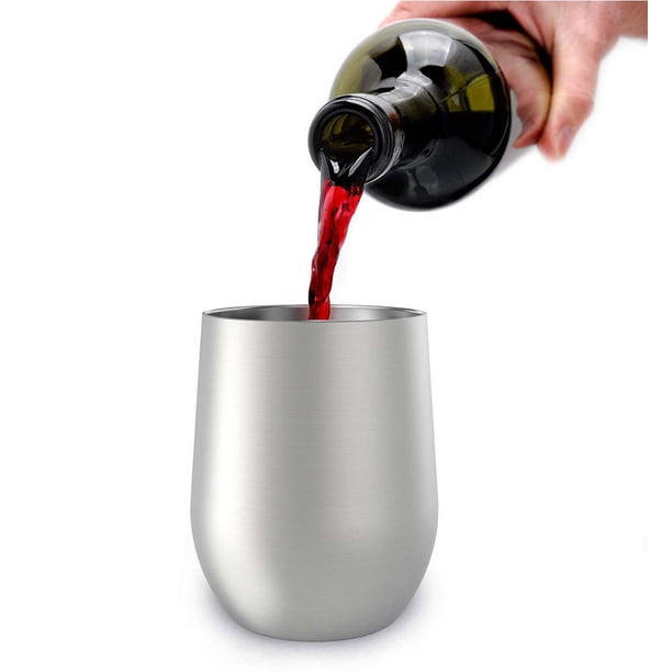 Vaso de copa de vino sin tallo de acero inoxidable, paquete de 2, 12 oz | Juego de dos vasos de vino aislados al vacío de doble pared con tapas para café, vino, cócteles, helados | Sin sudor, a prueba de óxido, 100 % libre de BPA Vhermosa SNFLD1189