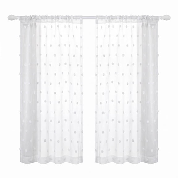 2 Pack Short Sheer Tier Curtains, 30x30 Inch Rod Pocket White Pom Textured Valances for Kitchen Bathroom Camper