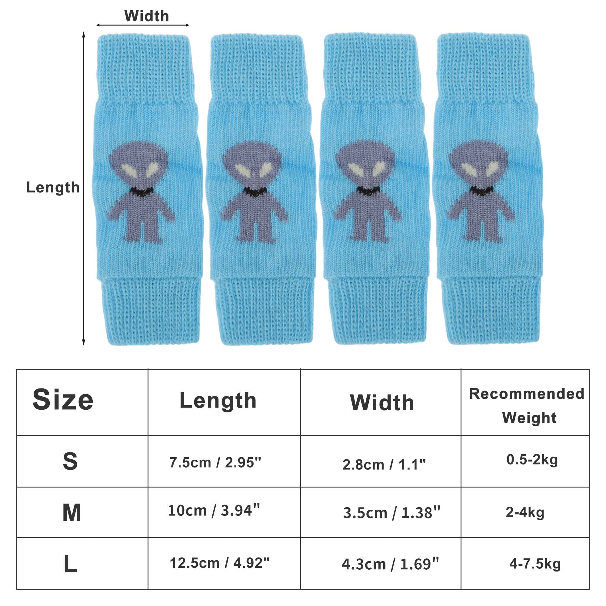 Unique Bargains Pack of 4 Dog Soft Knitted Socks Joint Protection Blue Alien Large