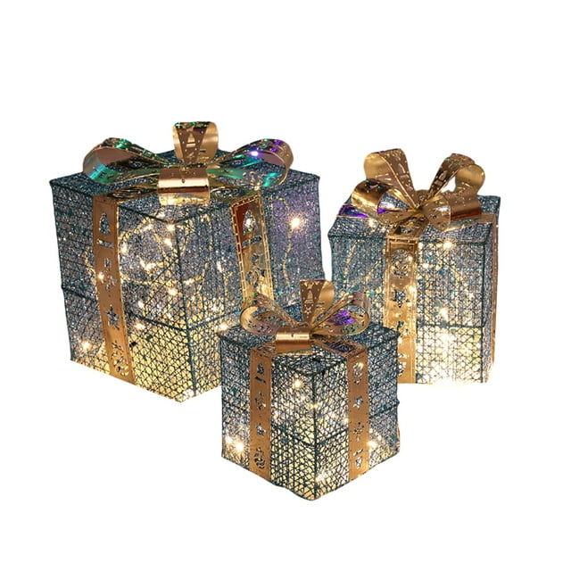 ITFABS Christmas Decoration Lighted Gift Box, Wrought Iron Christmas Layout