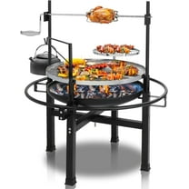 VINGLI 33" Round Metal Wood Burning Fire Pit with Dual Swivel Cooking Grates