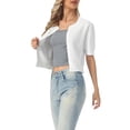 thumbnail image 4 of INSPIRE CHIC Summer Short Sleeve Cardigans Sweater Casual Cable Knit Button Down Crewneck Lightweight Sweater Tops XS White, 4 of 5