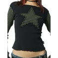thumbnail image 7 of Women Casual Star Patched Striped Long Sleeve T-shirt Harajuku Grunge O Neck Slim Fit Crop Tops E-girl Gothic Mall Goth Tees y2k Streetwear, 7 of 7