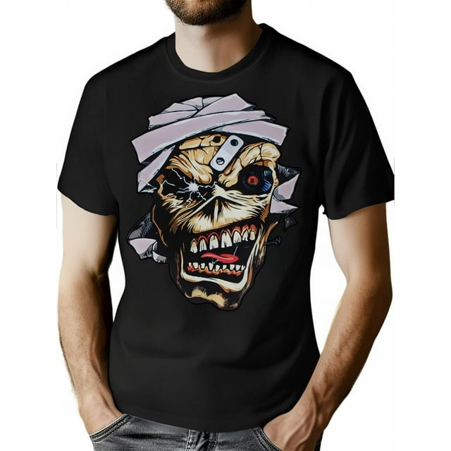 T-Shirt Vintage pour Homme avec Graphique d'Horreur - Polyester Noir, Manches Courtes, Col Rond, Lavable en Machine, Imprimé de Crâne d'Humour Noir, Cadeau d'Été Idéal pour Lui