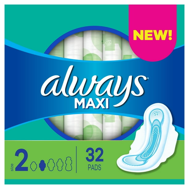 Always Maxi Pads Size 2 Long Super Absorbency Unscented with Wings, 32