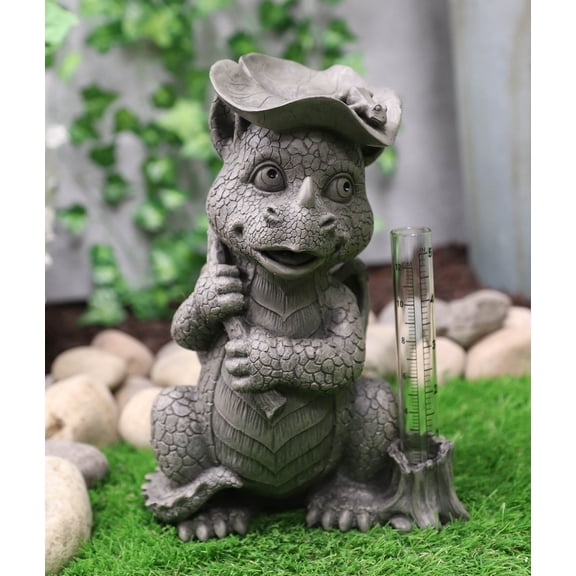 Raindrops Keep Falling On My Head Dragon With Lilypad Umbrella Rain Gauge Statue
