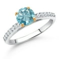 thumbnail image 2 of Gem Stone King 10K White Gold Blue Zircon and White Lab Grown Diamond Engagement Ring for Women (1.38 Cttw, Round 6MM, Gemstone December Birthstone, Size 7), 2 of 4