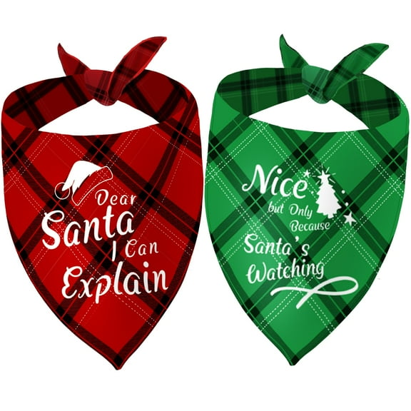 Christmas Dog Bandanas Funny, Dog Christmas Scarf 2 Packs, Pets Festive Plaid Décor for Medium Large Dogs