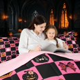 thumbnail image 4 of Homewish Pink Bow Skull Plaid Queen Comforter Set for Girls, Kawaii Ghost Cat Pumpkin Comforter Sets Queen, Hot Pink Black Orange, Pink Reversible, 3 Pieces 1 Comforter and 2 Pillowcases, 4 of 6