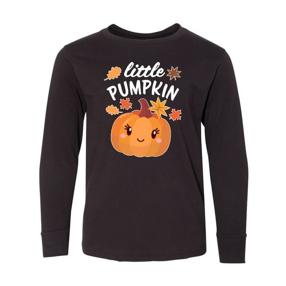 Inktastic Cute Little Pumpkin with Fall Leaves Long Sleeve Youth T-Shirt