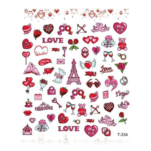Pegatinas para uñas para decoración de uñas, pegatinas para uñas para mujer, nuevas pegatinas de grafiti con temática de San Valentín y rosas, parche para uñas.