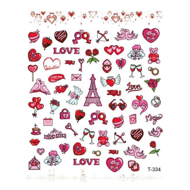 Pegatina de grafiti para uñas con temática de San Valentín de rosas
