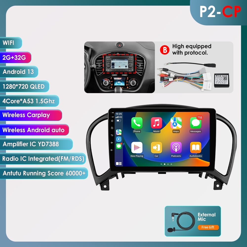 Ossuret Apple CarPlay Android 13 Bluetooth 2+32GB Wifi AUX Car Stereo Radio Head Unit Multimedia GPS Navigation Player For Nissan Juke 2010 2011 2012 2013 2014