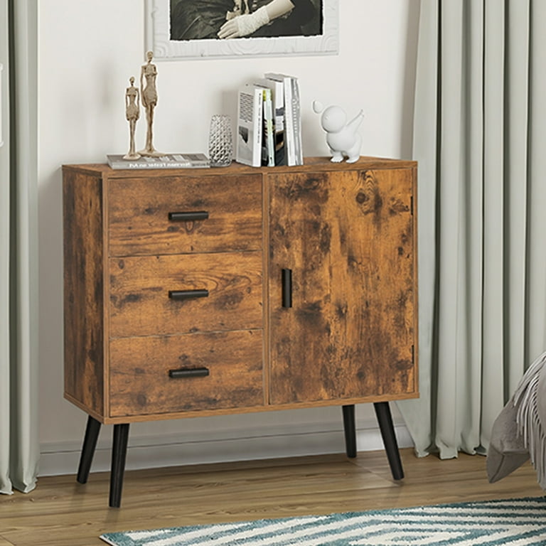 Year Color Rustic Storage Cabinet with 2 Drawers, Door, Shelf Accent, and  Metal Base for Bedroom, Living Room, Entryway, and Home Office