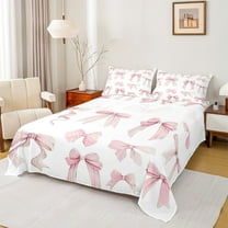 Manfei Cute Bow Tie 4 Pieces Queen Sheet Sets for Preppy Children Teens,Dreamy Princess Ultra Soft Flat Sheet,Polka Dots Queen Fitted Sheet,Lightweight Room Decor