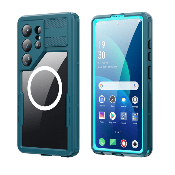 LinQingQ Waterproof Phone Case for Galaxy S24 Ultra, Magnetic Heavy Duty Rugged Cover with Built in Screen Protector, Full Body Dustproof Shockproof for Outdoor Work Travel Teal