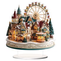 ZCSKFIN Ferris Wheel Themed 2D Acrylic Christmas Tree Desktop Ornament, Festive Miniature Display for Holiday Decor, Whimsical Tabletop Accent for Home and Office Seasonal Celebrations